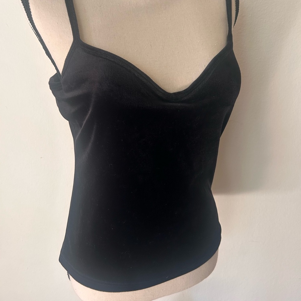 Energie Y2K Vintage Velvet Black Padded Bust Lined Camisole Cami Tank Top